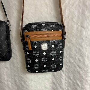 MCM Black and Tan Logo Crossbody Bag